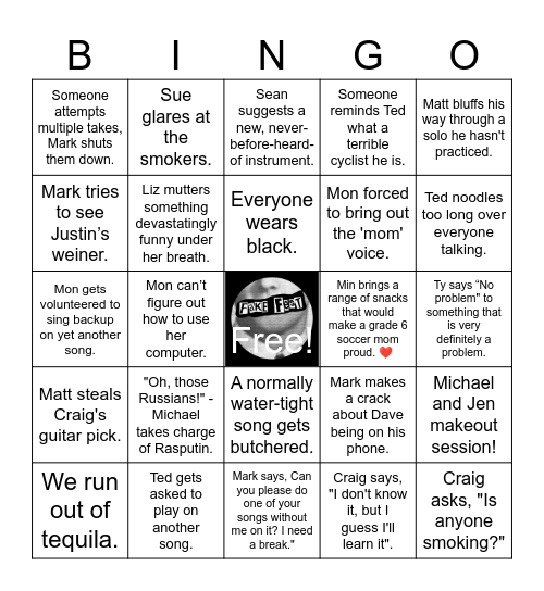 🎤🎸🤘🏼Fakefest Rehearsal Bingo🤘🏼🥁🎹 Bingo Card