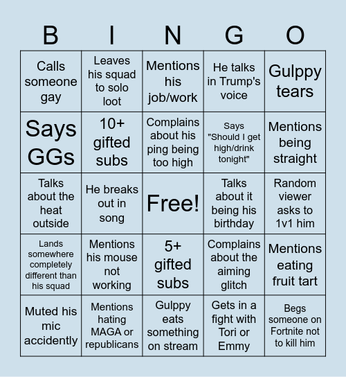 Gulppy's Subathon Bingo Card