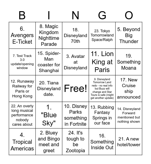 D23 Bingo Card