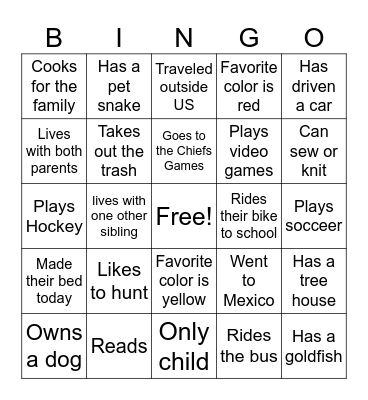 Learn About Others Bingo Card