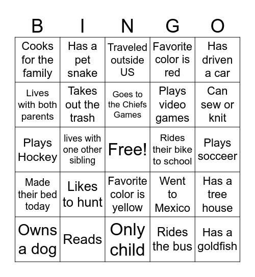 Learn About Others Bingo Card