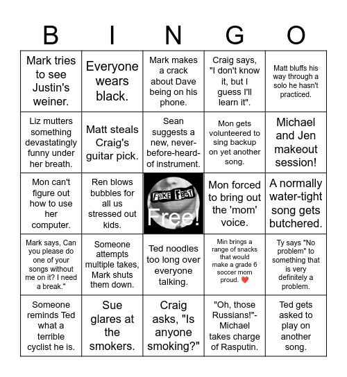 🤘🏼Fakefest Rehearsal Bingo🤘🏼 Bingo Card