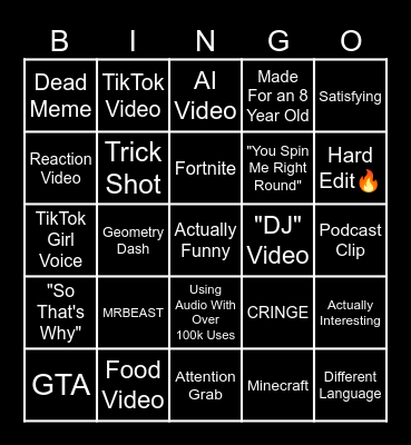 YouTube Shorts Bingo Card