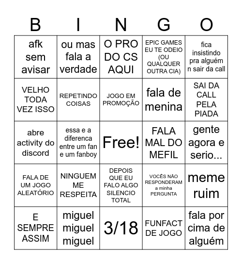 ANGELO'S IBNGO Bingo Card