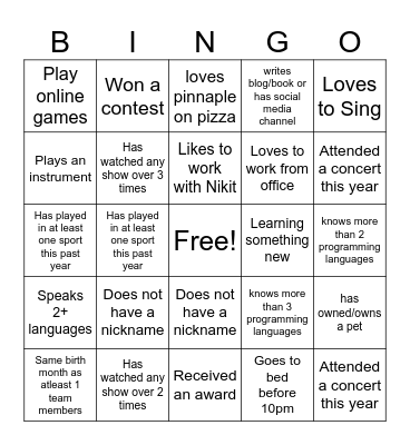 Team Building Rio Bingo Card