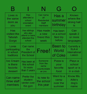 Welcome to Tallulah Falls School Bingo Card