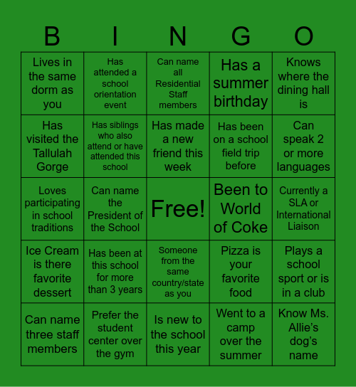 Welcome to Tallulah Falls School Bingo Card