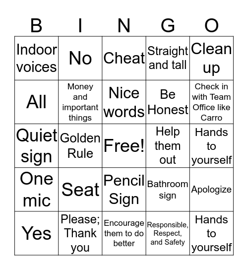 Bingo! Bingo Card