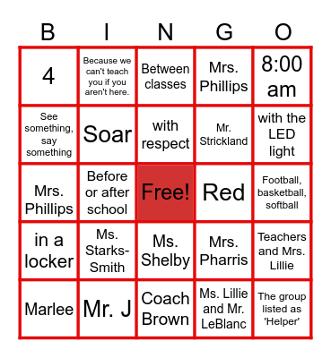 Welcome Back to School Bingo Card