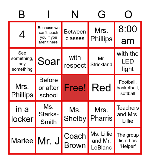 Welcome Back to School Bingo Card