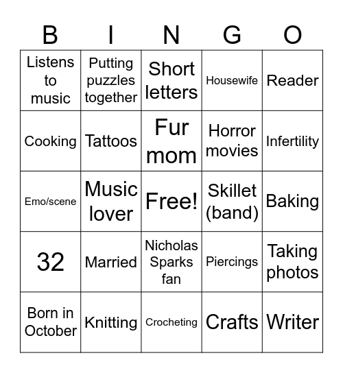 Ariel’s Bingo Card