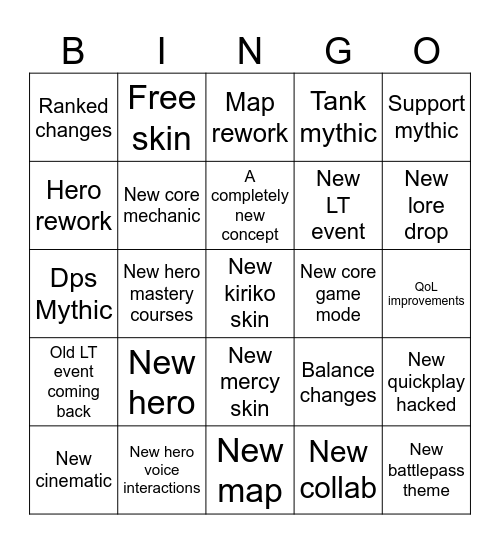 Overwatch season bingo Card