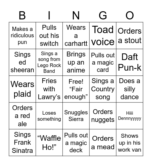 Ethan Bingo Card