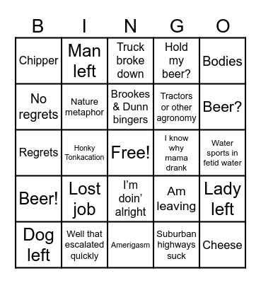 Country Song Existentialism Bingo Card