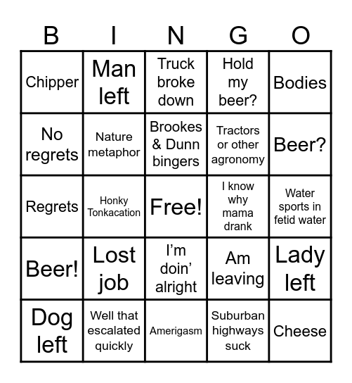 Country Song Existentialism Bingo Card