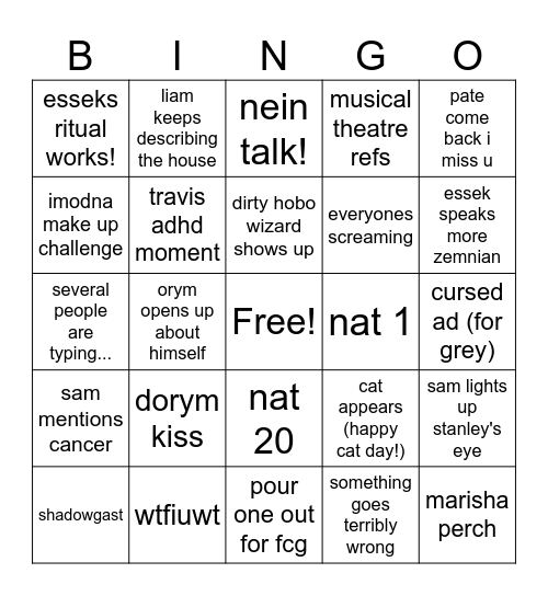 c3 e103 Bingo Card