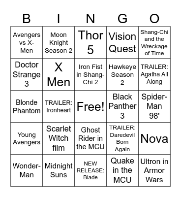 D2 3RD Marvel Announcements Bingo Card