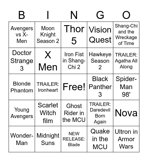 D2 3RD Marvel Announcements Bingo Card