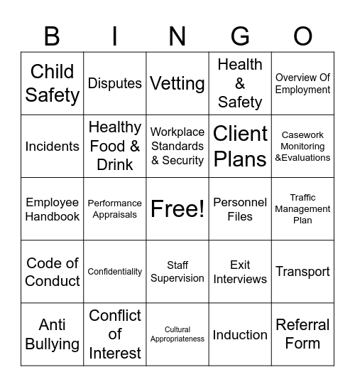 Enabled Wairoa Policies Bingo Card