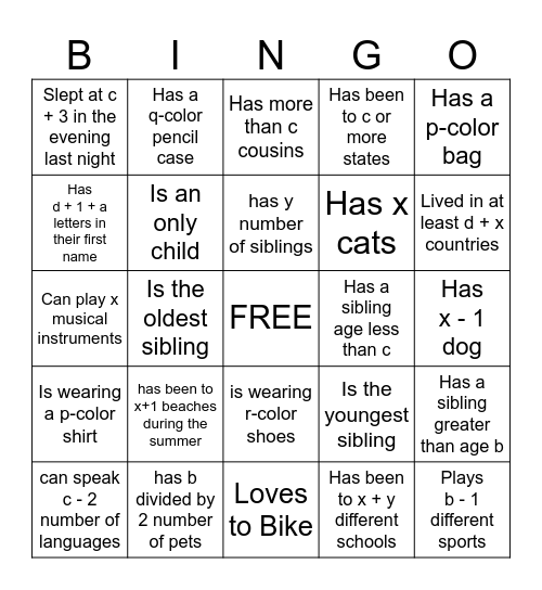 Classmate Bingo Card