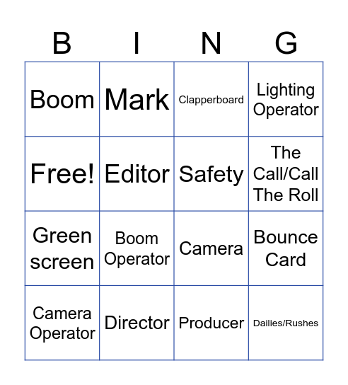 Film Terms, Crew and Equipment Bingo Card