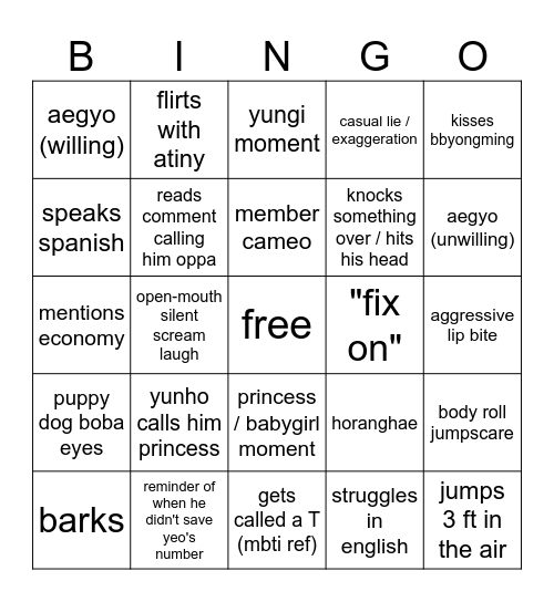 mingi day livestream bingo Card