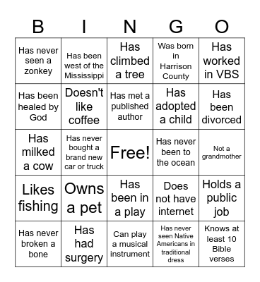 Getting to Know You Bingo Card