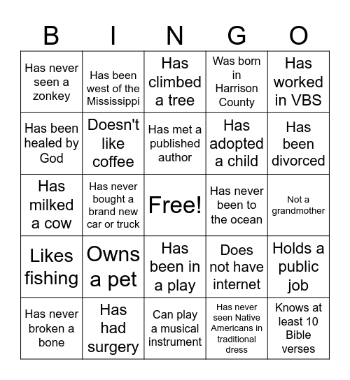 Getting to Know You Bingo Card