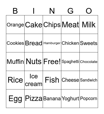 Food Bingo Card