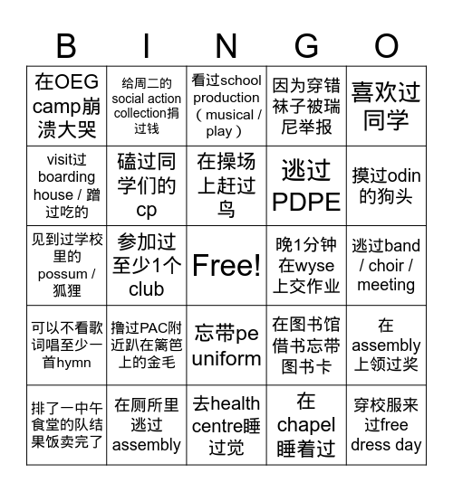 PLC bingo Card