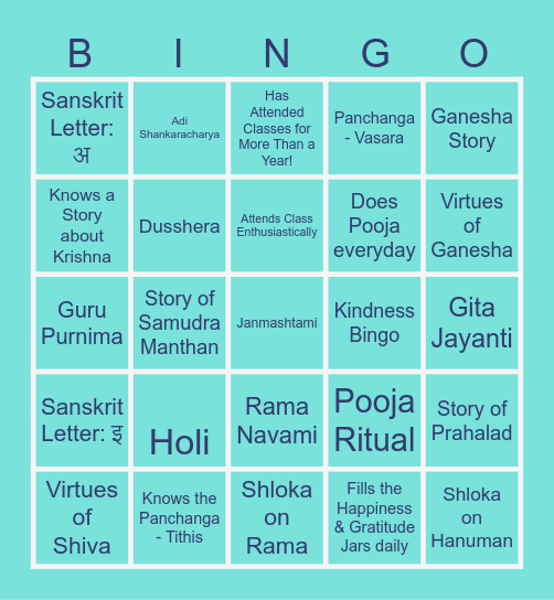 SHINGO Bingo Card