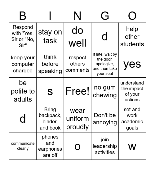 Untitled Bingo Card