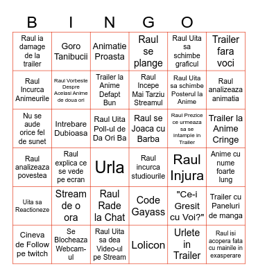 SRL Bingo Card