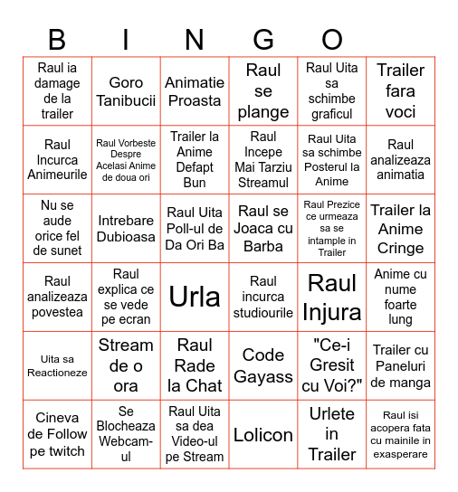 SRL Bingo Card