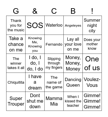 ABBA Bingo Card