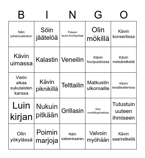 KESÄLLÄ... Bingo Card