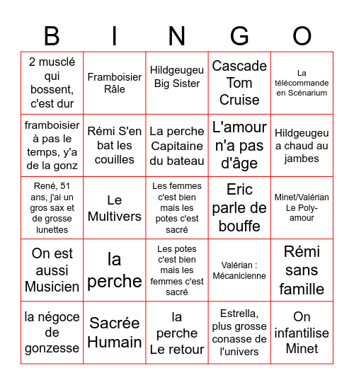 La croisière Foll amour Bingo Card