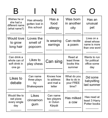 Icebreaker Bingo - Find Someone Who .... Bingo Card