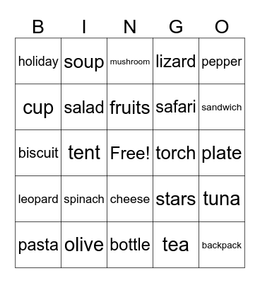 SAFARI Bingo Card