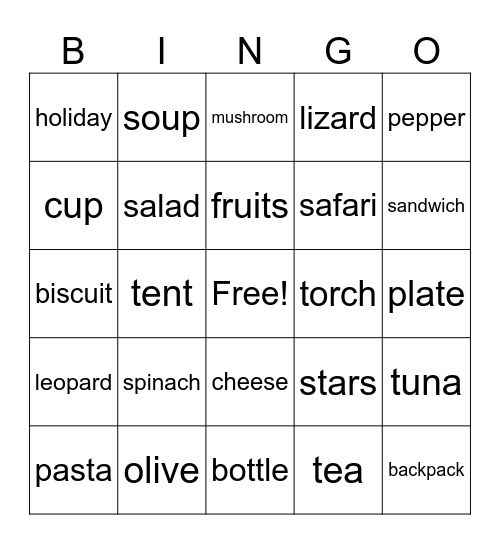 SAFARI Bingo Card