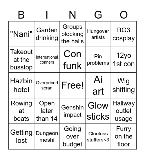 Abunai '24 Bingo Card