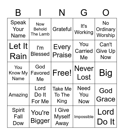 New Gospel Bingo Card