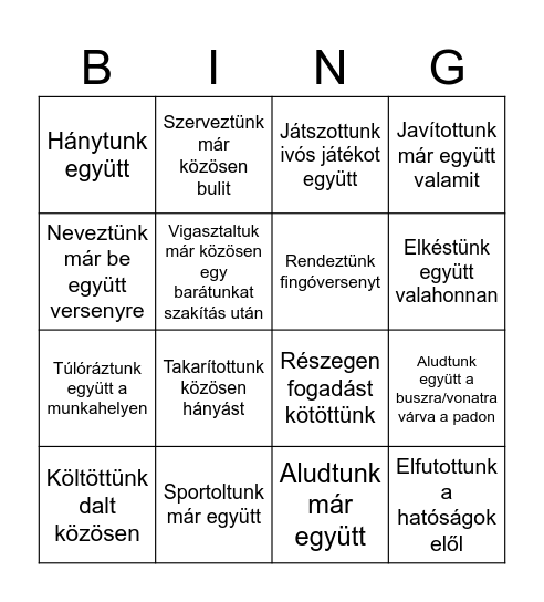 Legénybúcsú BINGO Card