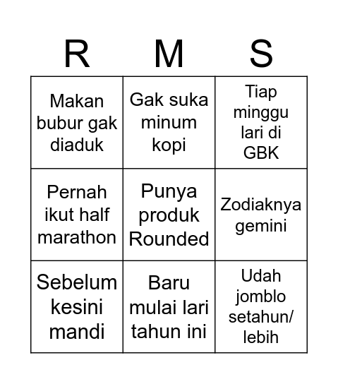 Rounded Motion Society Bingo Card