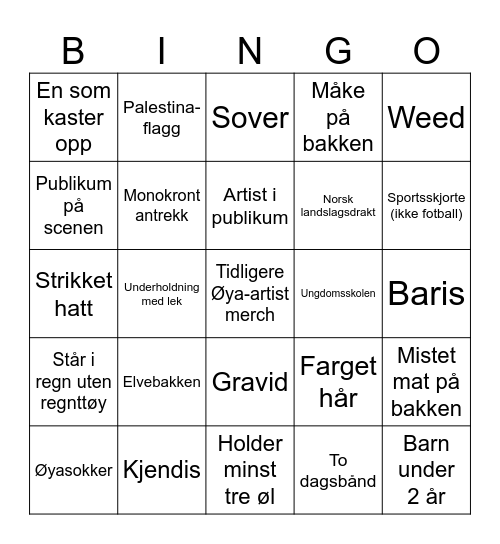 Yessir Bingo Card