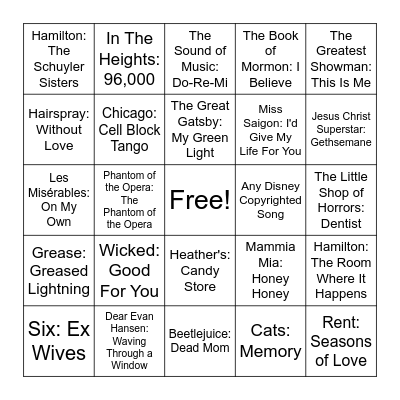 Musical Bingo Card