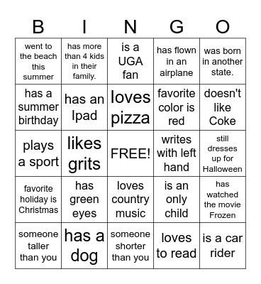 Back to School Bingo Card