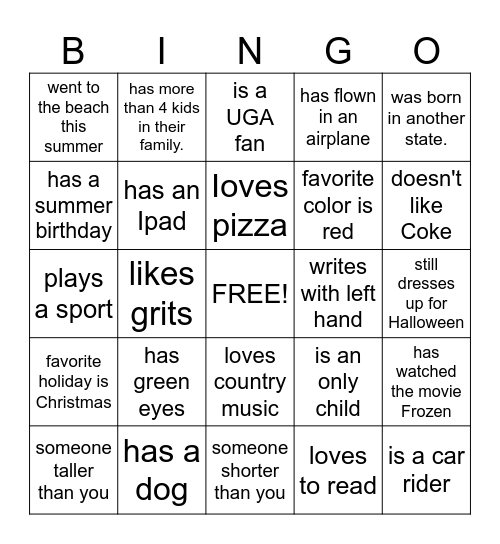 Back to School Bingo Card