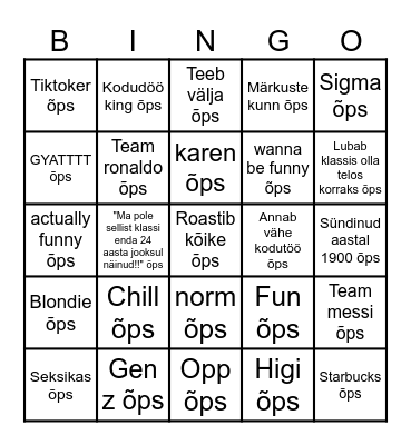 teacher bingo Card