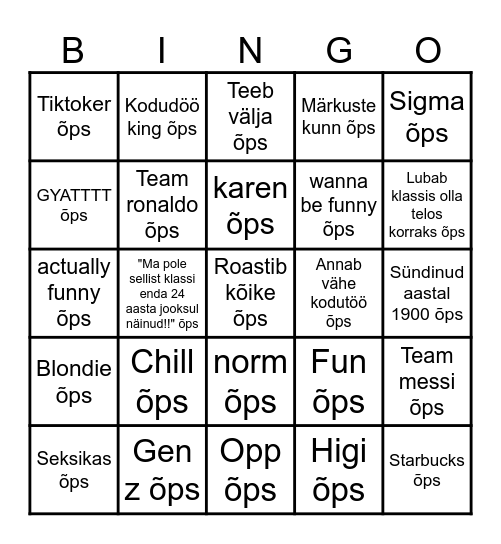 teacher bingo Card